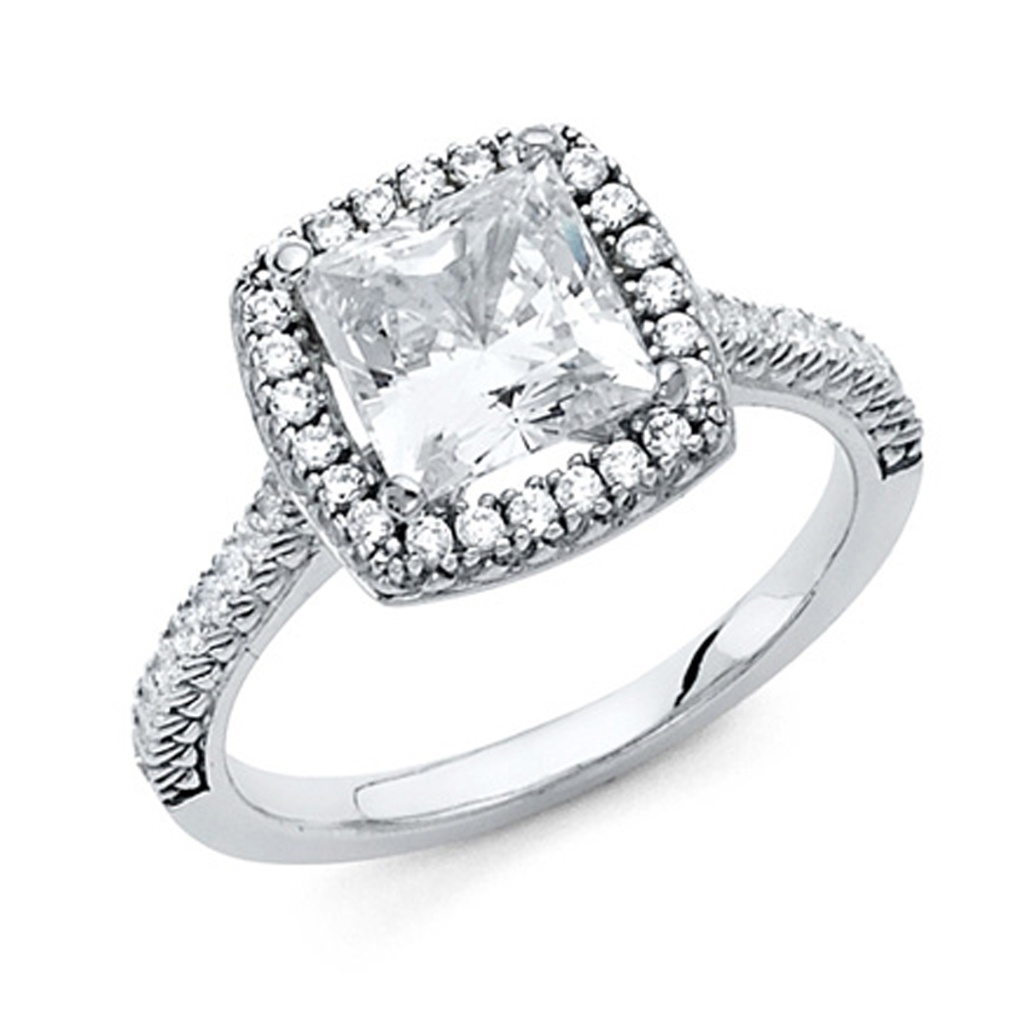 1.9ct Princess-Cut Halo With Fishtail Side Cz Ring